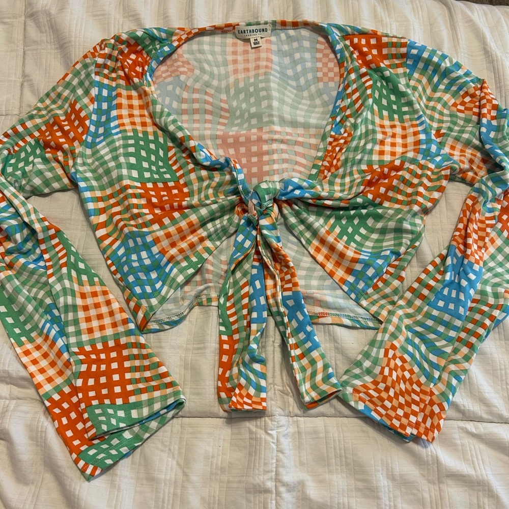 EARTHBOUND Pastel Checkered Tie-Front Top
